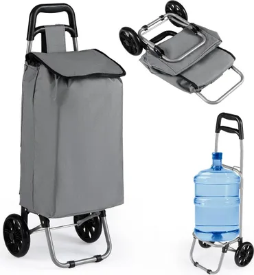 Produktbild von Faltbarer Einkaufswagen mit 35-Liter-Wasserdichttasche, Grau