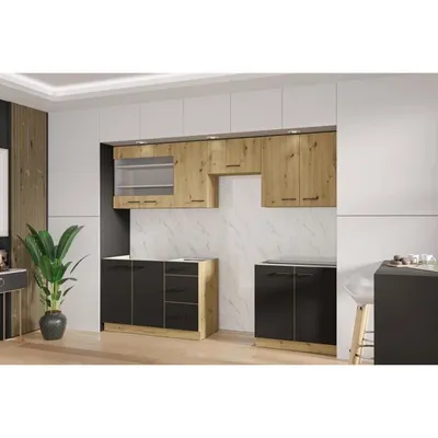 Image de Cuisine complète - MODENA - 260 cm - Chêne Artisan et noir mat