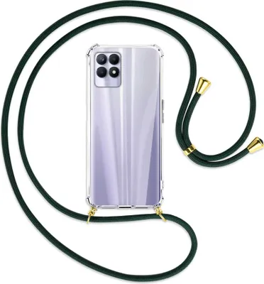 Produktbild von Handykette Backcover-Schutzhülle mit Band (Metall goldfarben) für Realme 8i - dunkelgrün