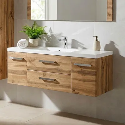 Produktbild von Quentis Badmöbelset GENUA 120 cm, Eiche Natur, Waschbecken mit Unterschrank, vormontiert