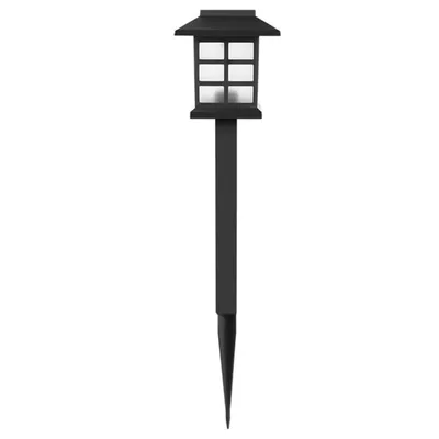 A black solar garden light with a stake.