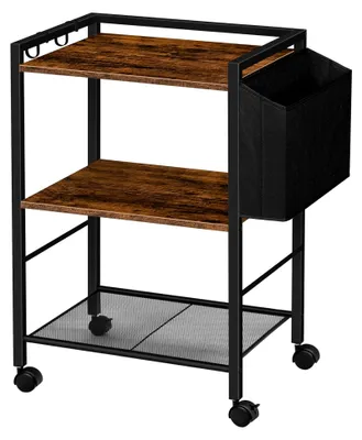 Produktbild von Druckertisch, Druckerständer mit Rollen, 3 Ebenen Druckerwagen, mit Verstellbaren Ablagen und Dokumentenkorb, 52 x 40 x 80,5 cm, für Büro und Zuhause