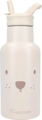 Obrázek produktu pro Kidzroom láhev na vodu 350 ml pro děti z nerezové oceli s brčkem a designem medvídka