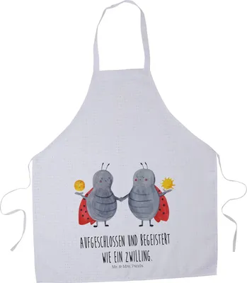 Produktbild von Mr. & Mrs. Panda Kochschürze Sternzeichen Zwilling - Weiß - Geschenk, Zwillingsschwester, Koch Schürze, Grillschürze, Zwillingsbruder, Glückskäfer, Marienkäfer, Zwillinge
