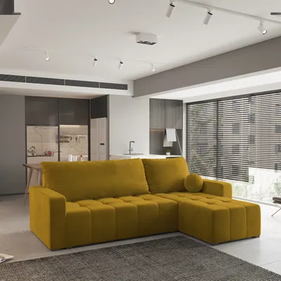 Produktbild von Masseno Ecksofa VOLIRA mit Schlaffunktion L-Form, Sofa mit Bettkasten, Wohnzimmersofa, Couch, Soffa, Bettsofa, Couchgarnitur- Gelb, KRONOS 01