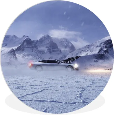 Produktbild von MuchoWow® Rundes Wandbild - Runde Bilder Luxusautofahren im Schnee Ø 90 cm Kreis Wanddekoration Kunststoff - Wandkreis - Wandschmuck - Wand-Kreis - Wohnzimmer - Bild - Runde - Wanddeko - Dibond - Kunstdrucke