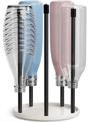 Produktbild von Flaschenhalter für SodaStream Crystal – Keramik-Trockengestell mit Abtropfschale und Trockenfläche für 5 Flaschen | Flaschentrockner für die Küche, weiß
