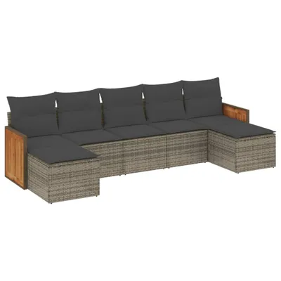 Produktbild von 7-tlg. Garten-Sofagarnitur mit Kissen Grau Poly Rattan