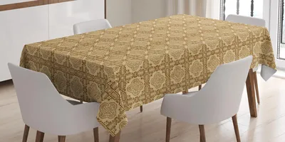 Obrázek produktu pro ABAKUHAUS orientální ubrus, marocký styl, vzor čtvercových dlaždic s motivy čtyřlístků, 140 x 170 cm, karamelová a béžová barva
