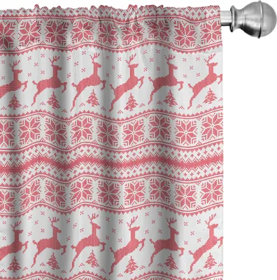Produktbild von ABAKUHAUS nordisch Vorhänge, Gardinen, Winter-Weihnachtsdekorative Illustration mit Schneeflocken-Ren-Tier-Muster, 2 Stück 75 x 175 cm, Coral Weiß