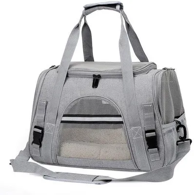 Image de Sac de transport pliable pour animaux de compagnie Ibzoa®, pour chats et petits chiens jusqu'à 6 kg, en tissu Oxford 600D, avec maille respirante, et bandoulière amovible et réglable