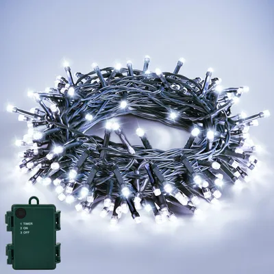 LED-Lichterkette, 5 m, 50 LEDs, kaltweiß, Timer, IP65, batteriebetrieben