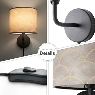 Produktbild von Tischlampe Nachttisch Stoffschirm Wandleuchte Wohnzimmer Tischleuchte Vintage
