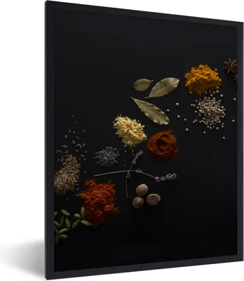 Produktbild von MuchoWow® Gerahmtes Poster Kräuter - Schwarz - Gewürze - Küche - Kochen 60x80 cm - Poster mit Schwarzem Bilderrahmen Wandposter Rahmen Foto Bilder - Premium - Wanddeko Wohnzimmer