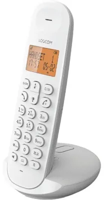 Image de LOGICOM DECT ILOA 155T SOLO : Téléphone sans fil blanc avec répondeur, fonction mains libres, portée jusqu'à 300 mètres, affichage du numéro de l'appelant et enregistrement de 15 minutes