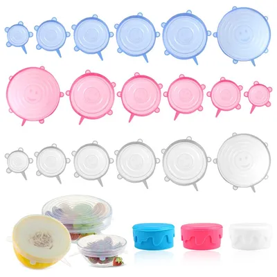 18er Set dehnbare Silikondeckel, 19–6 cm, wiederverwendbar