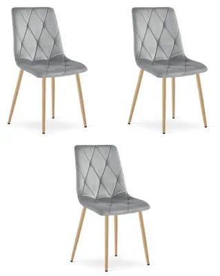 Productafbeelding van Chaise - Leobert - Libra - Lichtgrijze fluweelstof / Houten poten - 45 x 54 x 86,5 cm - Set van 3