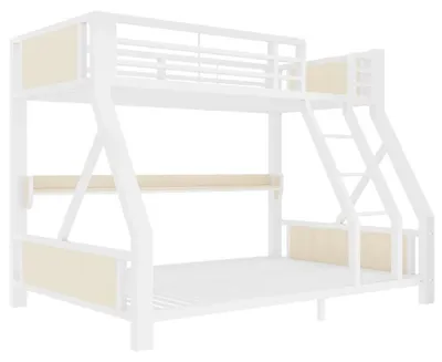 Immagine prodotto di Letto a castello - Letto superiore/inferiore 90x200/140x200 cm - Struttura in metallo e legno - Spazio contenitivo - Barriere di sicurezza - Bianco