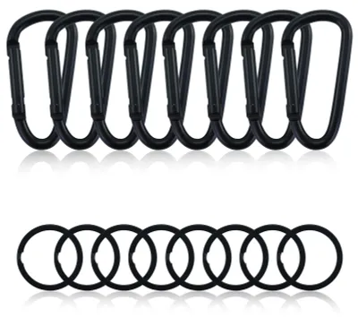 8 Karabinerhaken Aluminium D-Clip schwarz Camping