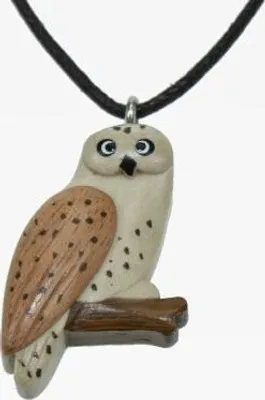 Produktbild von Kette Schnee Eule, Holzanhänger Ketten Modeschmuck Holzkette Eulen Vogel