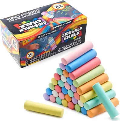 Produktbild von Ein Set mit 60 Stück Straßenkreide (10 Farben), ungiftig, abwaschbar, großes Set für den Außenbereich, geeignet zum Malen auf Tafeln, für kreative Aktivitäten und als Spielzeug für den Kinderspielplatz