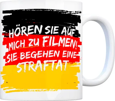 Produktbild von Kaffeebecher mit Hutbürger Motiv und Spruch: Hören Sie auf mich zu Filmen! ...