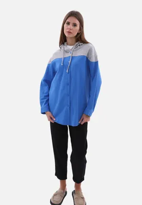 Produktbild von Zweifarbiges Damenhemd Hemdjacke Blau M