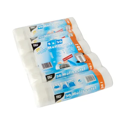 Zdjęcie produktu dla PapStar 12439 Wkładki do pojemników ze sznurkiem - 20 L, HDPE, przezroczyste, 5x 30 szt