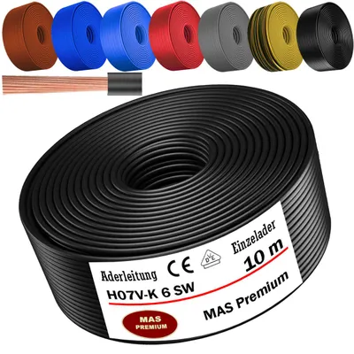 Obrázek produktu pro 10 metrů přívodního kabelu H07 V-K SW, 1x6 mm², černý, jednodrátový, flexibilní