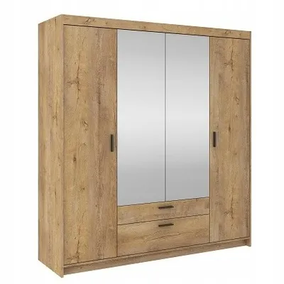 Produktbild von Drehtür Kleiderschrank Elena 4D 4-türig mit Spiegel u. Schubladen lefkas eiche