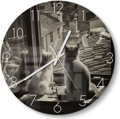 Produktbild von DEQORI Glasuhr Ø30 cm Zahlen 'Katzen auf Fensterbrett' Wanduhr Glas Uhr Design leise