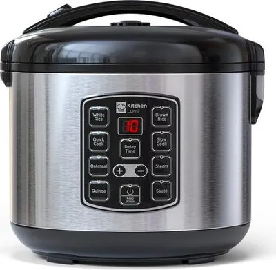 Image de KitchenLove KitchenLove Cuiseur à riz avec cuiseur vapeur – Multicuiseur & mijoteuse – 1,2 L – pour 2 à 5 personnes – Acier inoxydable noir