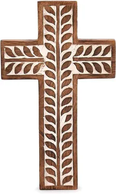 Image de Croix catholique en bois de manguier pour décoration murale, 254 cm