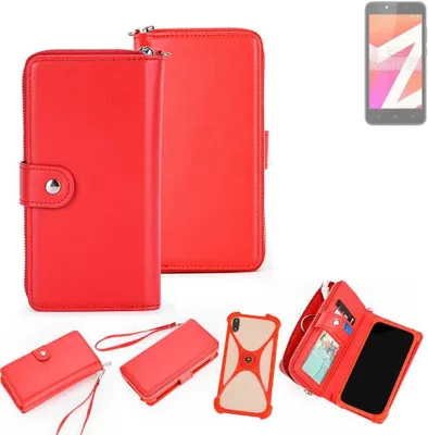 Produktbild von K-S-Trade 2in1 Schutzhülle Portemonnee Handyhülle mit Bumper kompatibel mit Lava Z1s Hülle Case Etui Geldbörse Smartphone rot (1x)