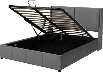 Produktbild von Sweiko Boxspringbett 140x200cm Hydraulische Funktion Polsterbett mit bequemem Kopfteil und Massivholz-Lattenrost Doppelbett Grau Samt (ohne Matratze)