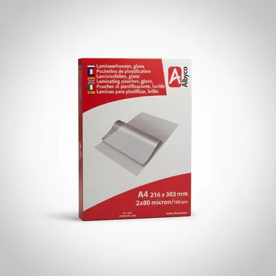 Produktbild von Albyco Laminierfolien A4 80 Micron Glänzend 100 Stück Heißlaminiertaschen