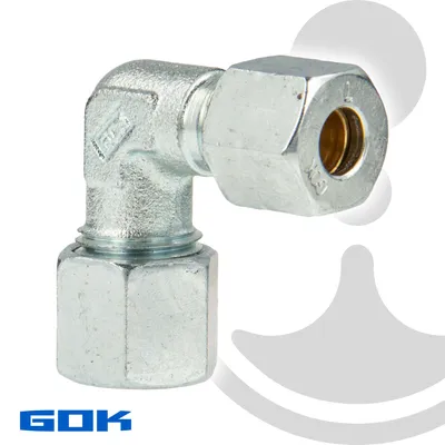 Produktbild von Schneidringverschraubung Typ WR - 90° Winkel Verschraubung Ø 12 x 10 mm, reduziert, Stahl verzinkt, Schneidring Messing