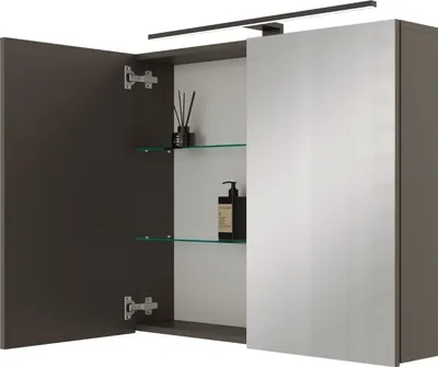 Produktbild von Planetmöbel ARIA Spiegelschrank für das Bad 80 cm mit Beleuchtung  und Steckdose Anthrazit
