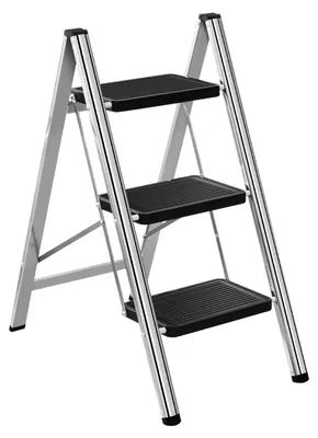 Image de Échelle à 3 échelons - Escalier d'accès pliable - Métal léger - Marches antidérapantes - Capacité de charge de 150 kg - Idéale pour la maison, la cuisine et le garage