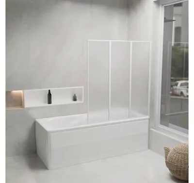 Produktbild von Aurlane Badewannenaufsatz 3-teilig 1200 x 1400 mm Kunstglas Glasdekor Tropfen Profilfarbe weiß BWF390