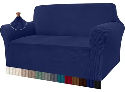 Produktbild von Sofabezug 2 Sitzer Dunkelblau Jacquard Stretch für Wohnzimmer Haustier Protector