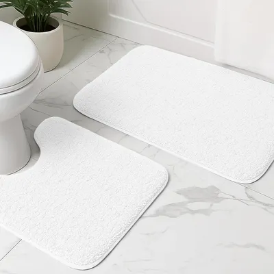 Image de Tapis de bain en deux pièces, antidérapants, doux, lavables, à séchage rapide, pour la salle de bain