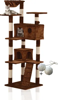 Produktbild von Rohrschneider Kratzbaum Marley | Katzenbaum mit Katzenhöhlen und Katzenkuschelnest| Sisal und Plüsch | 50 x 50 x 150 cm, Farbe:braun