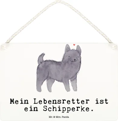 Produktbild von Mr. & Mrs. Panda Schild Schipperke Lebensretter DIN A6 - Weiß - Geschenk, kleine aufmerksamkeit, Belgische Hunderasse, Türschild, Wandbild Holz, wandtafel, holzbild