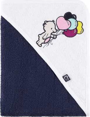 Produktbild von Be Mammy Kapuzenhandtuch Babyhandtuch aus Baumwolle 100cm x 100cm BE20-240-BBL (Dunkelblau - Bär, 100 cm x 100 cm)