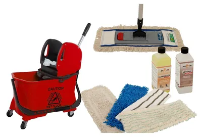Produktbild von Axis Line Wischmop Komplettset mit Fahrwagen 24 Liter und Ersatzmöppe und 2 x Profi Reinigungsmittel 50 cm breit