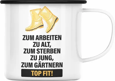 Produktbild von Trendation - Gärtner Emaille Tasse mit Spruch Garten Hobbygärtner Gärtner Geschenk Lustig Gärtnerin Geschenkidee (Schwarz)