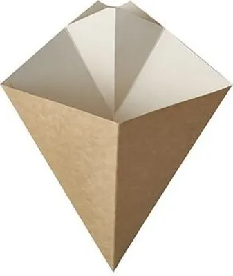 Produktbild von Papstar Pommes-Spitztüten mit Dip-Ecke, Pappe "pure", Füllinhalt 100g, 19,5x16,5 cm braun/weiß  10 x 50 St