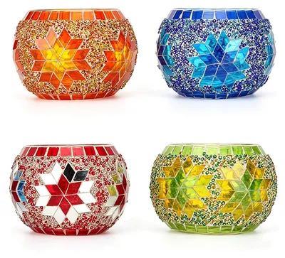 Image de Omgoods - Ensemble de 4 bougeoirs en verre mosaïque pour la décoration de table