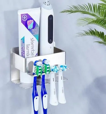 Produktbild von Zahnbürstenhalter Elektrische Zahnbürste Halterung, Zahnbürstenkopf Halter Wand Ohne Bohren, Badezimmer Zahnpastaspender, Edelstahl Aufsteckbürsten